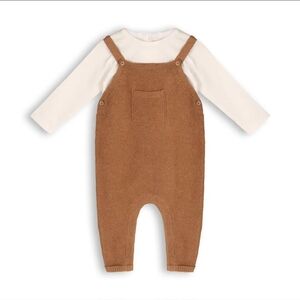 Kids Knit Overall Romper in Brown with Cream Top